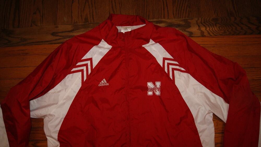 Vintage Y2K Adidas Nebraska Cornhuskers Football Windbreaker Jacket Sz 2XL